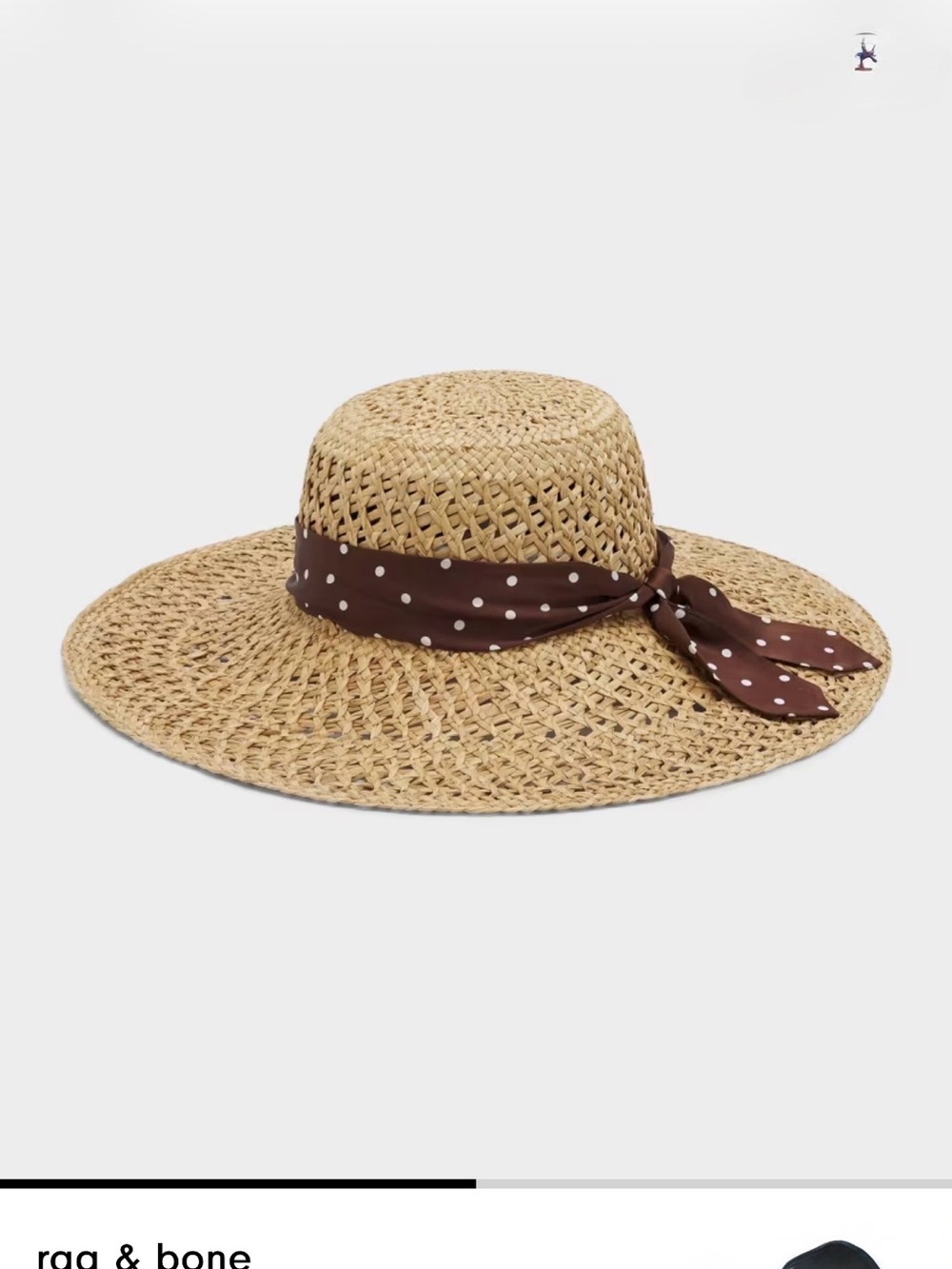 rag & bone Natural Straw Wide-Brim Hat with Brown Polka Dot Scarf